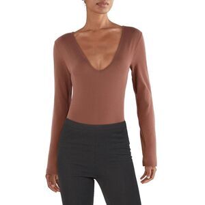 FCT Basics Womens Pink V-Neck Ribbed Tee Bodysuit Top NWT